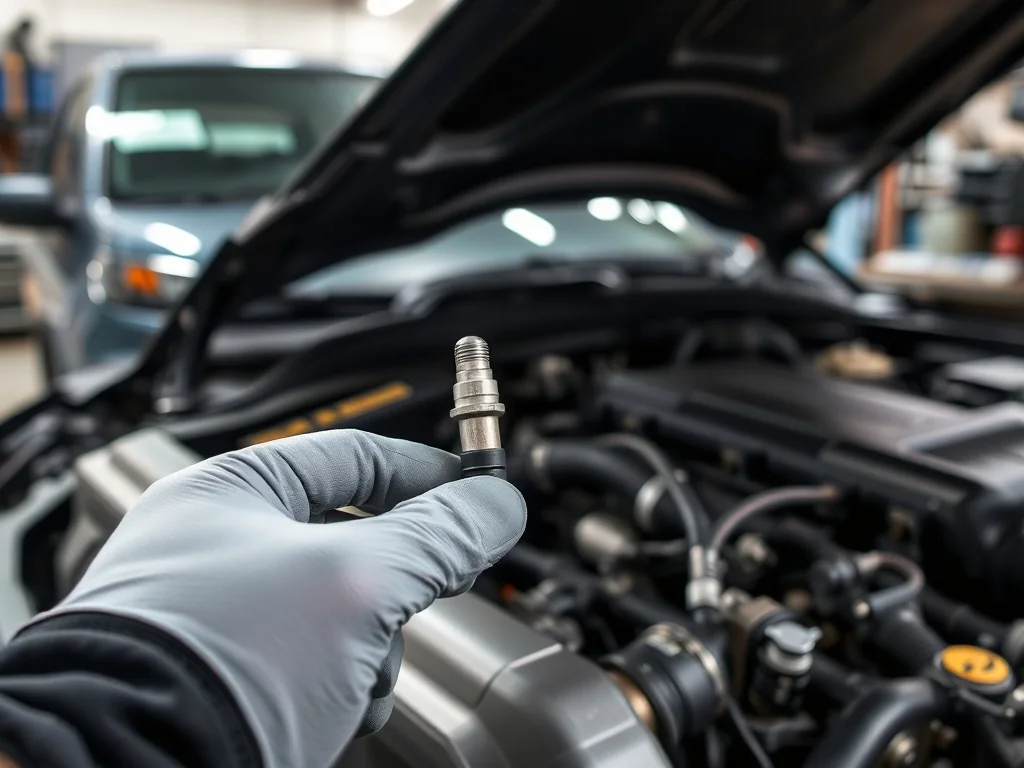 Mechanik trzyma sondę lambda przy kolektorze wydechowym silnika, ilustrując działanie i diagnostykę czujnika кислороду